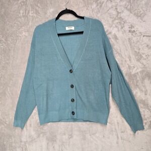 Zenana Women Cardigan Sweater Size Large Blue Button Front Knit Long Sleeve